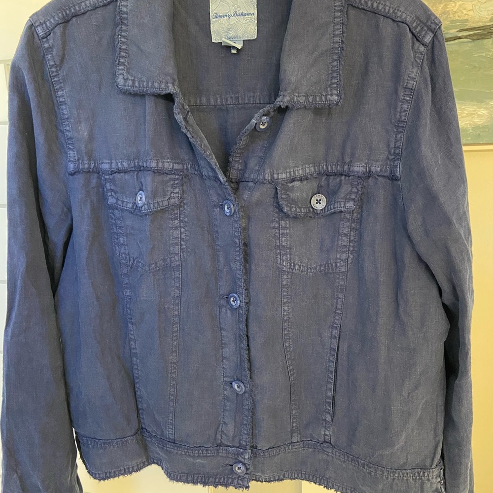 Tommy Bahama Two Palms Raw Edge Linen Jacket, Navy Blue